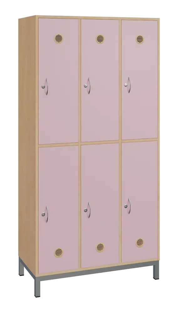 SBS-2233 šatní skříň 6-boxová, 1800x900x400 mm, kovové nohy, korpus bříza irská, dvířka pastelově růžová